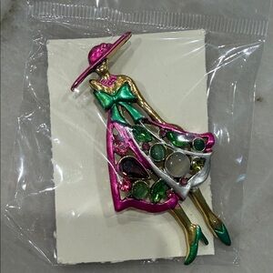 Pink and Green Lady Brooch Pin - Fashion Accent